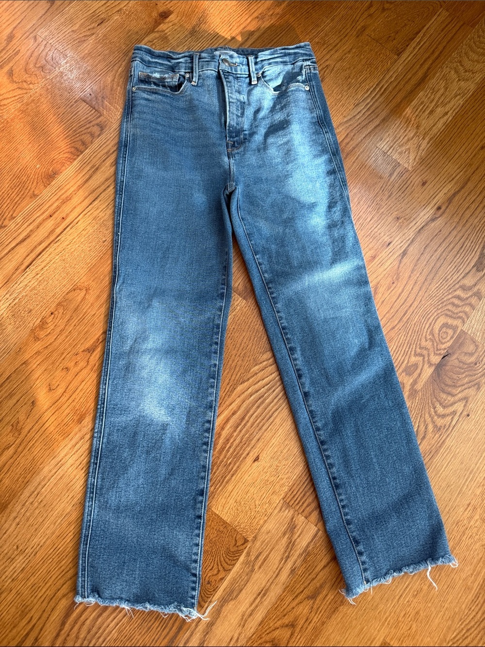 Good American Good Straight Raw Hem Jeans Size 8/28 High Rise